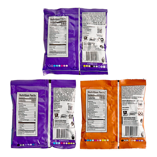 A variety pack of Takis Rolled Tortilla Chips in 1 oz. bags, shown from the back to display nutrition facts and ingredients.