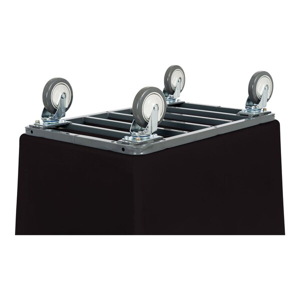 A large black heavy-duty polypropylene truck with a metal frame and four swivel caster wheels.