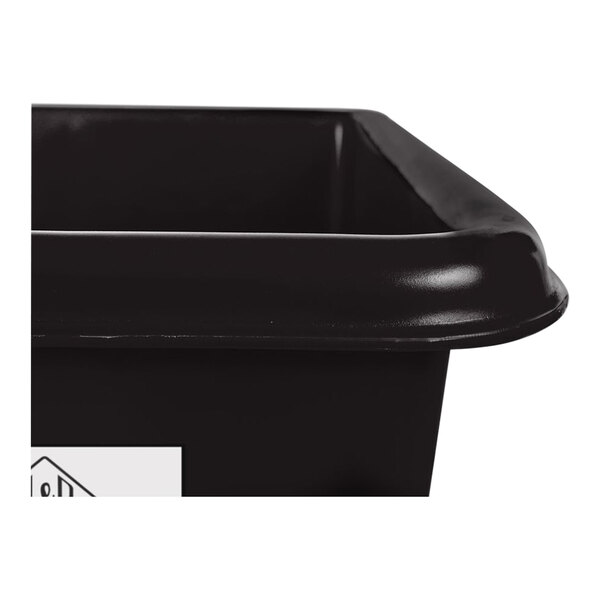 A black heavy-duty polypropylene utility truck with a rectangular shape and reinforced rim.