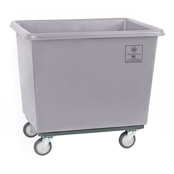 A large gray heavy-duty polypropylene utility cart with four caster wheels.
