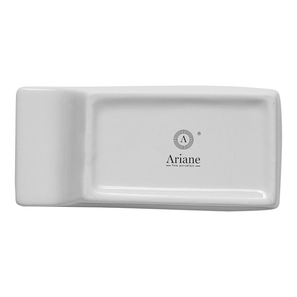 A small ivory rectangular slanted porcelain coupe bowl.