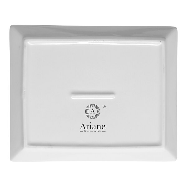 A rectangular ivory porcelain coupe platter with the Ariane logo on the bottom.