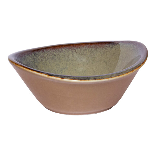 A small beige round tapered porcelain coupe bowl.