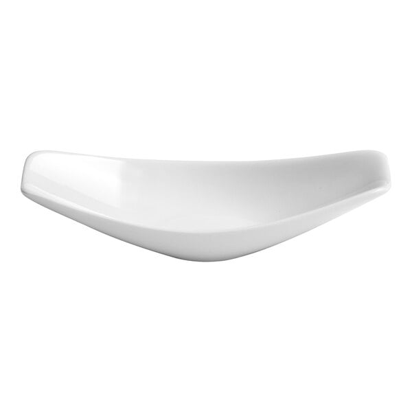 An ivory asymmetric rectangular porcelain coupe deep plate.