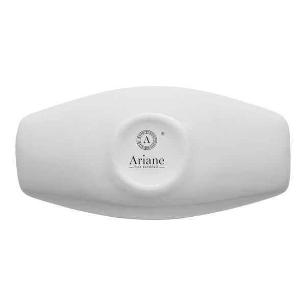 An ivory asymmetric rectangular porcelain coupe deep plate from Ariane.