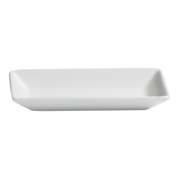 A plain, white, rectangular deep platter with slightly angled sides.