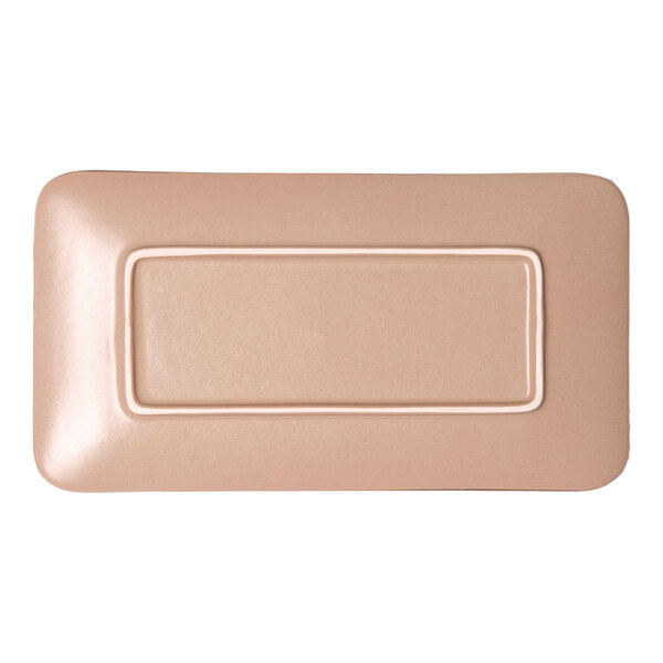 A rectangular blue porcelain platter with a slightly raised border.