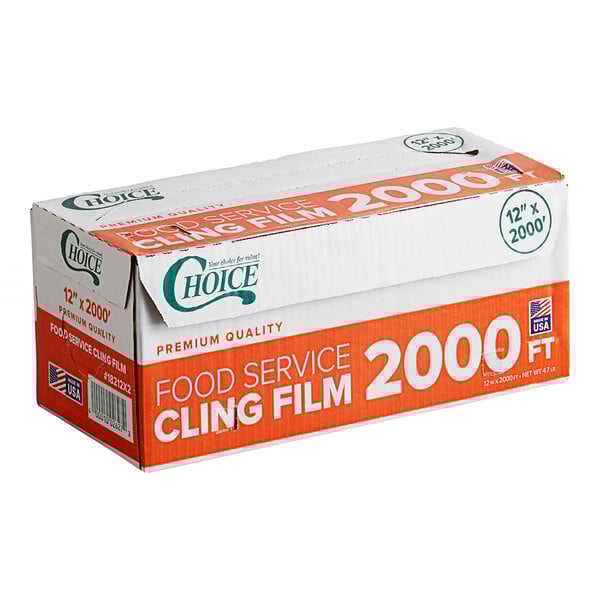 A box of Choice 12-inch by 2000-foot foodservice cling film with a serrated cutter.