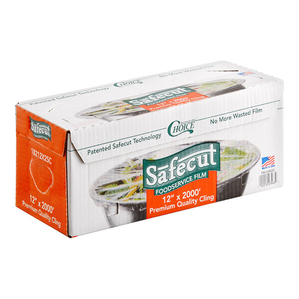 A box of Choice Safecut 12-inch by 2000-foot premium foodservice film with a slide cutter.