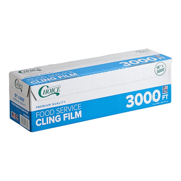 A box of Choice 18-inch by 3000-foot food service cling film with a serrated cutter.