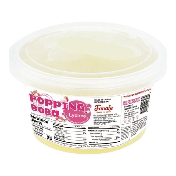 A container of Fanale Lychee Popping Boba.