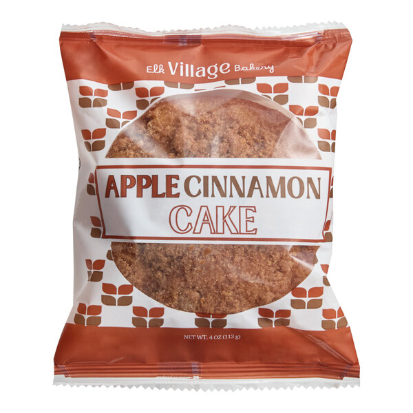 An individually wrapped vegan apple cinnamon crumb cake from Elk Village Bakery.