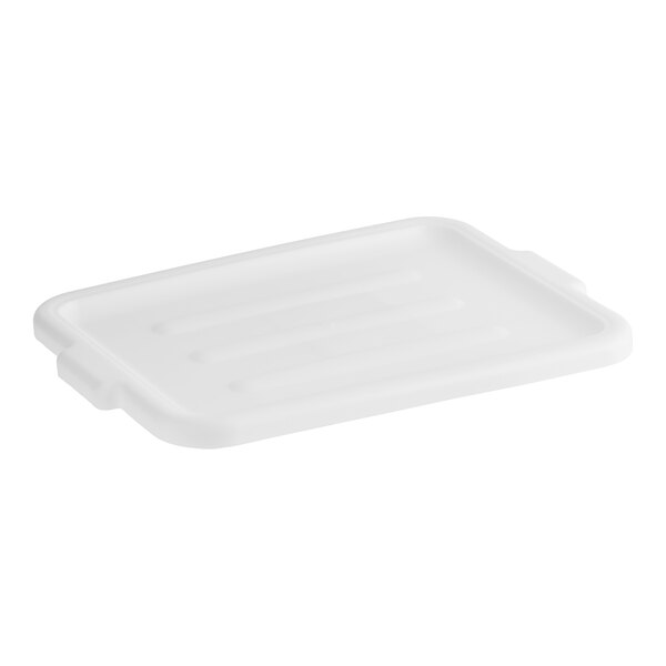 A white polyethylene lid designed to fit a 20 inch by 15 inch bus tub.