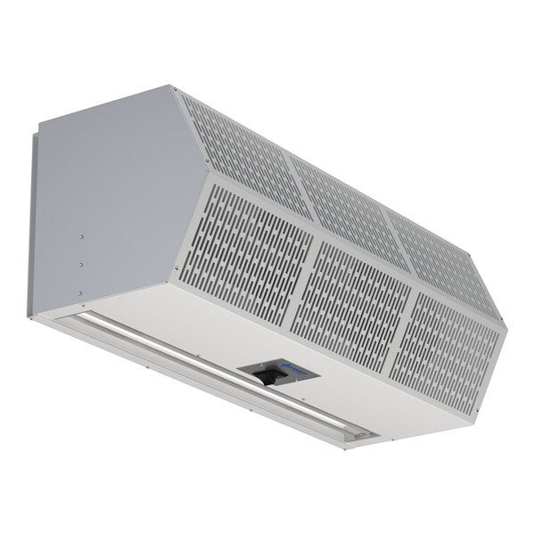 An indoor electric heated air curtain unit designed for pass-thru applications.
