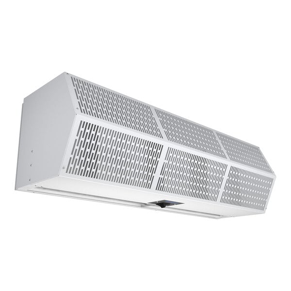An indoor electric heated air curtain unit designed for pass-thru applications.