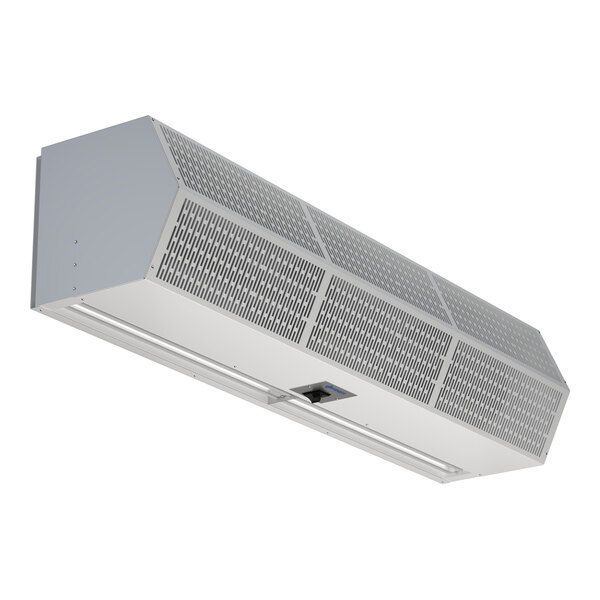 An indoor electric heated air curtain unit designed for pass-thru applications.