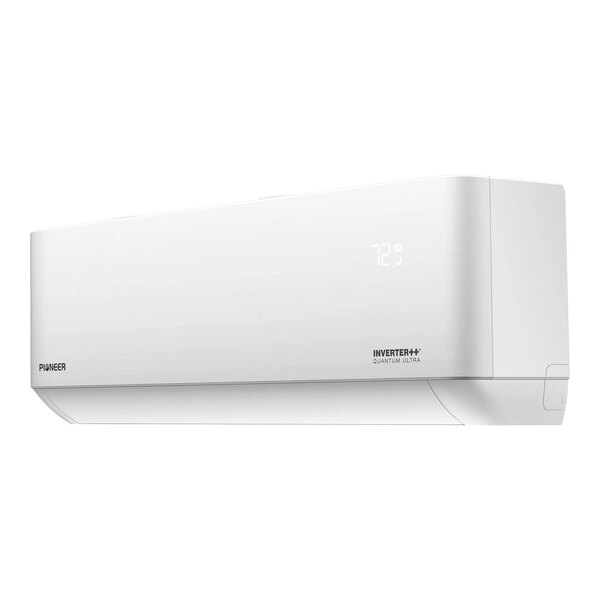 A white wall-mounted ductless mini split air conditioner and heat pump system.