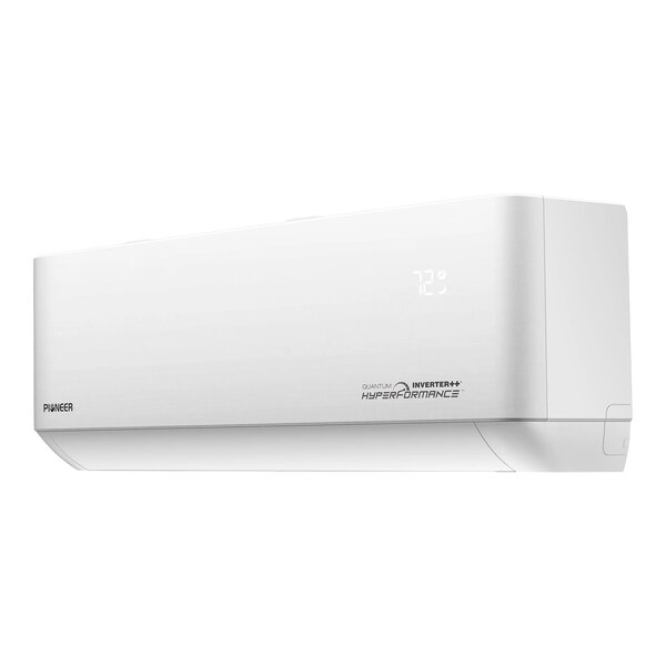 A white wall-mounted ductless mini split air conditioner and heat pump system.