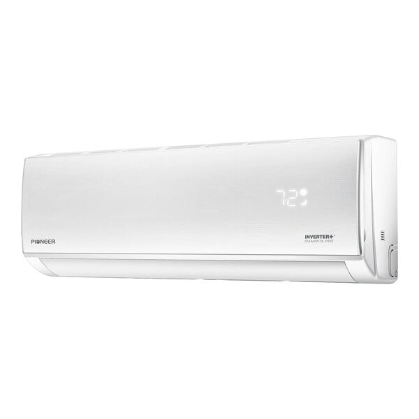 A white wall-mounted ductless mini split air conditioner and heat pump unit.