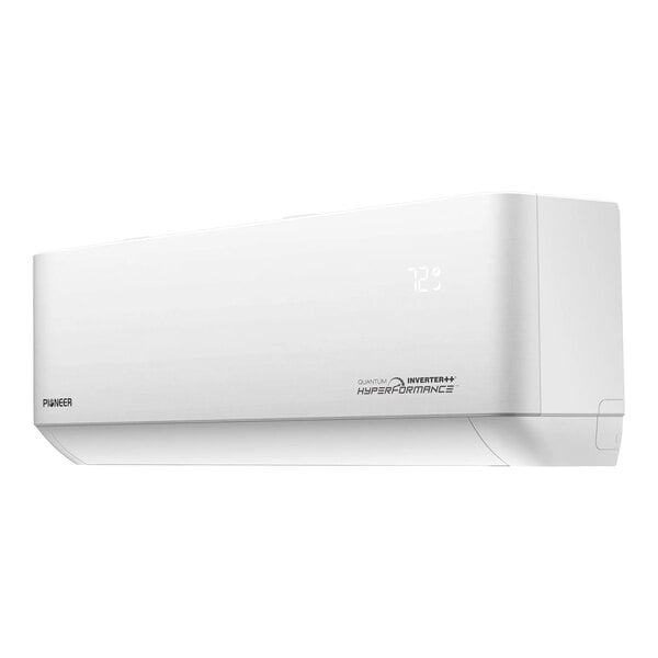 A white wall-mounted ductless mini split air conditioner and heat pump system.