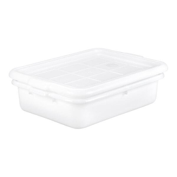 A white rectangular perforated plastic drain box combo with a lid, designed to be freezer safe.