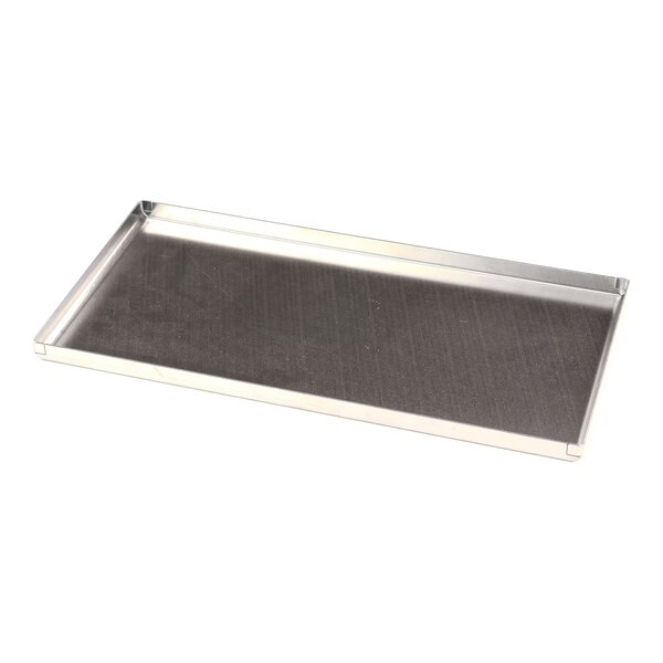 A rectangular metal pan cover with raised edges.
