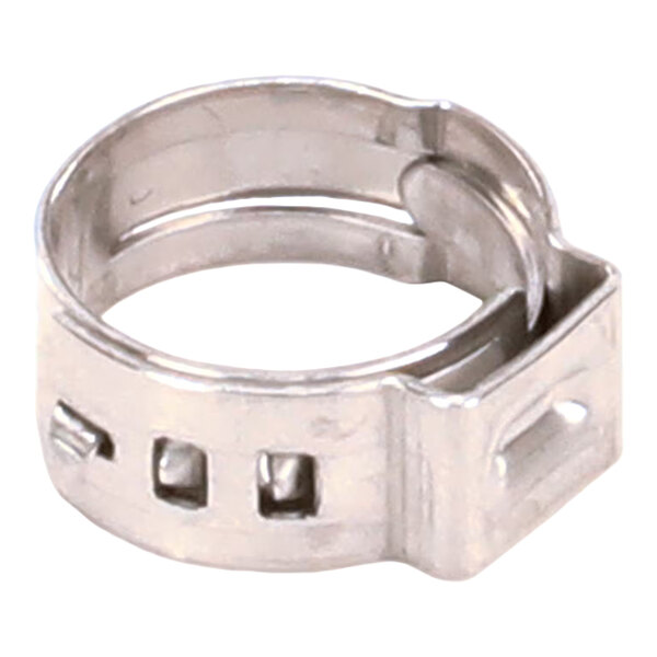 A stainless steel stepless clamp used for securing hoses or pipes.