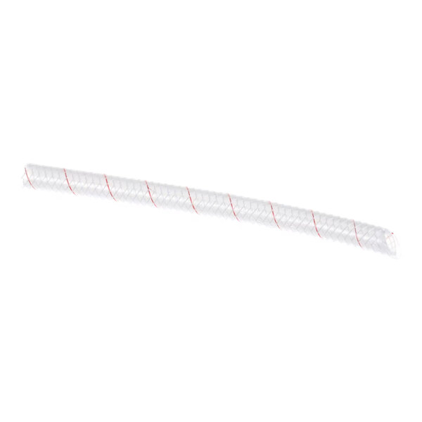 A length of clear braided tubing with a red stripe running along its length.