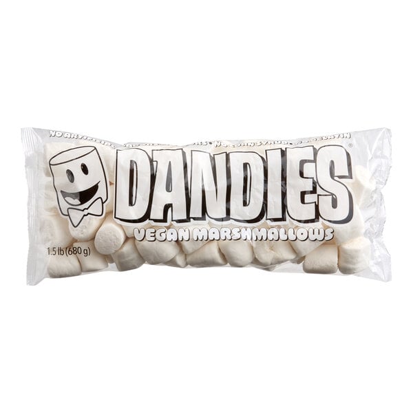 A bag of Dandies vegan marshmallows in a 1.5 lb package.