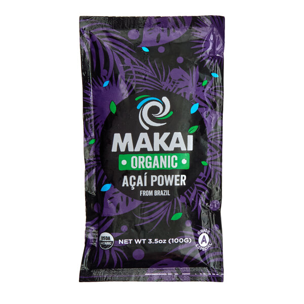 A 3.5 oz pack of Makai Organic Acai Power smoothie mix.