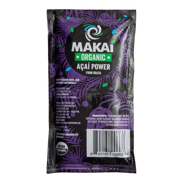 A 3.5 oz pack of Makai Organic Acai Power Smoothie.