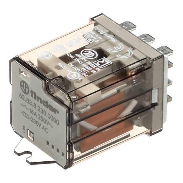 A Finder 62.83 relay rated for 230V AC and 16A, used in electrical control systems.