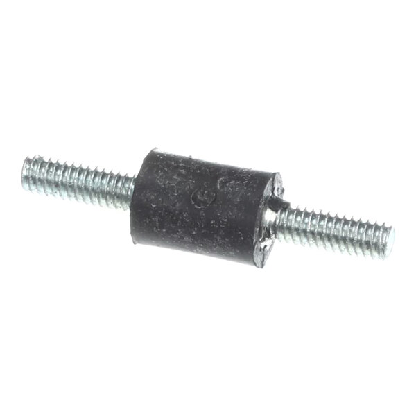 A cylindrical rubber isolation mount with threaded metal studs on both ends.