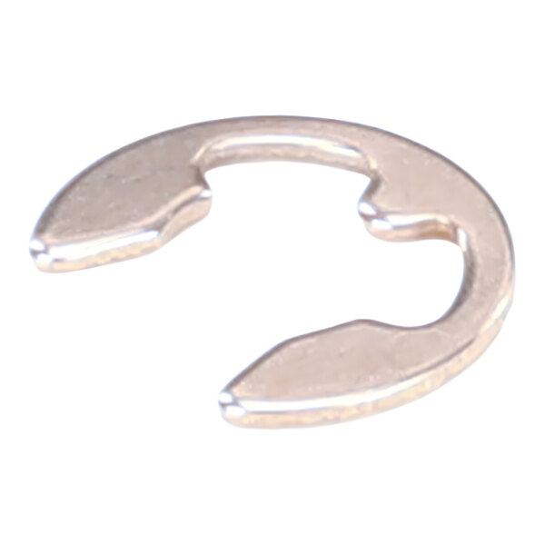 A metal spring ring clip with an open, C-shaped design.