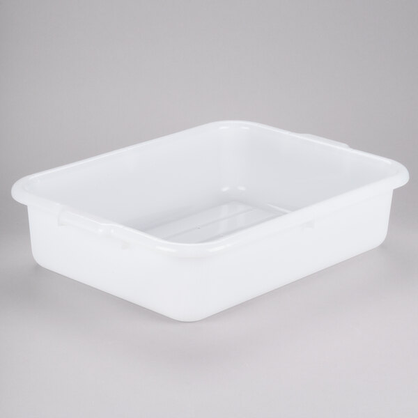 A white Tablecraft plastic freezer safe drain box with handles and a lid.