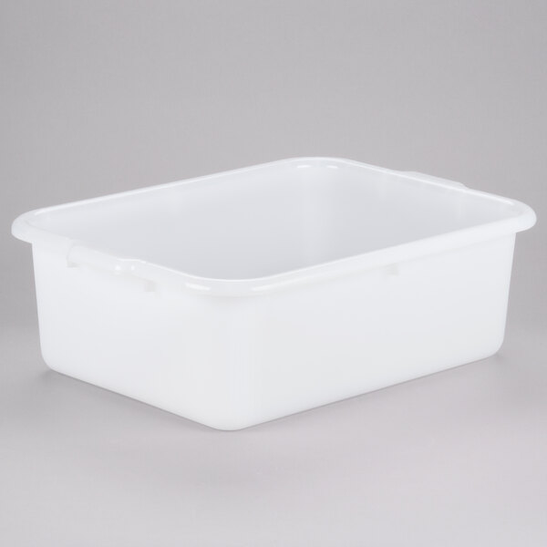 A Tablecraft white plastic freezer safe drain box with a lid.