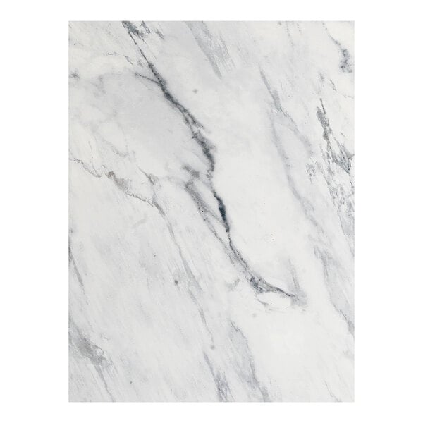 A rectangular black faux marble table top with eased edges and squared corners.