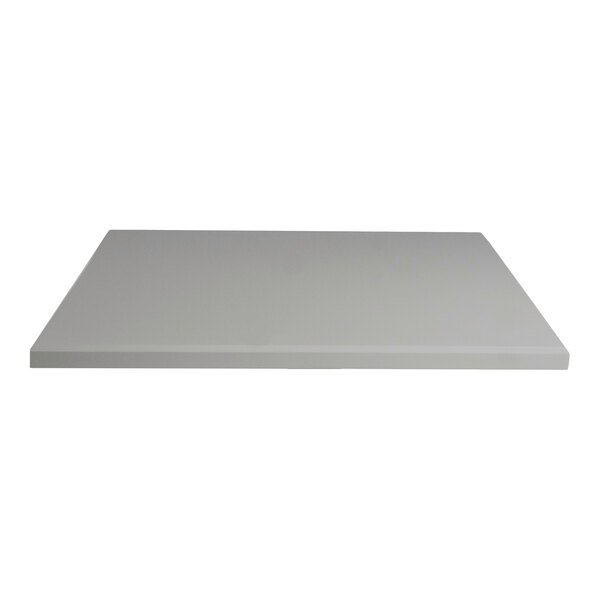A square, storm gray indoor table top with eased edges and squared corners.