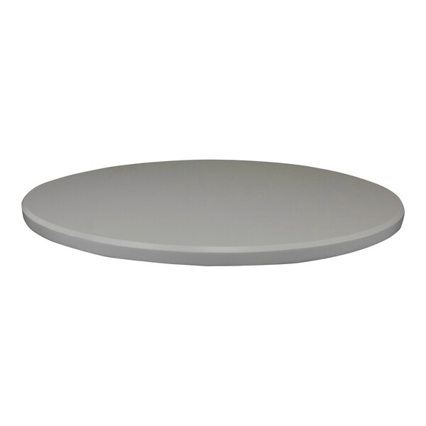 A round, storm gray indoor table top with an eased edge.