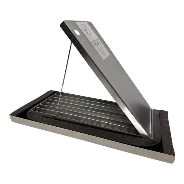 A rectangular aluminum spiral duct grille with a hinged cover, designed for 8 to 13 inch ducts.