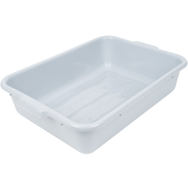 A gray polyethylene plastic Tablecraft bus tub.