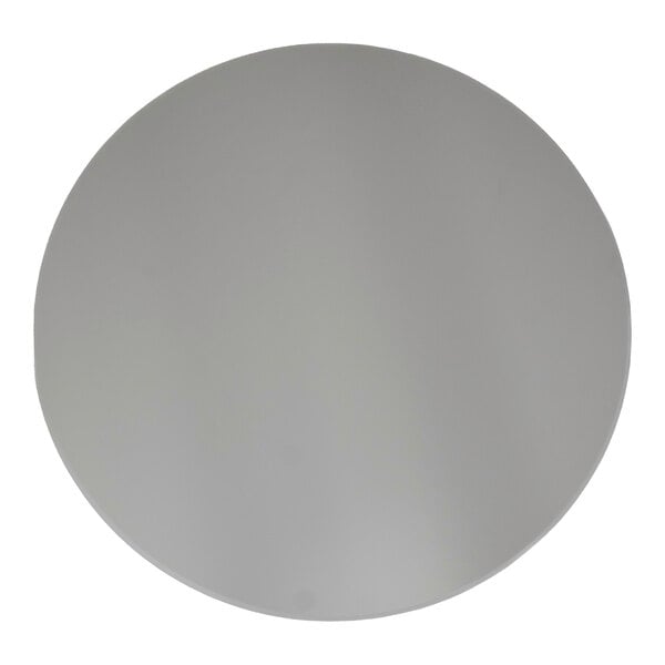 A round, storm gray indoor table top with an eased edge, measuring 30 inches in diameter.