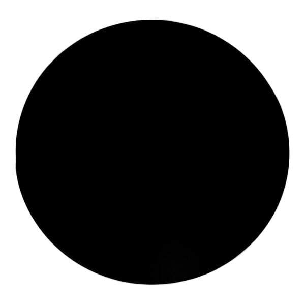 A round, black indoor table top with an eased edge.