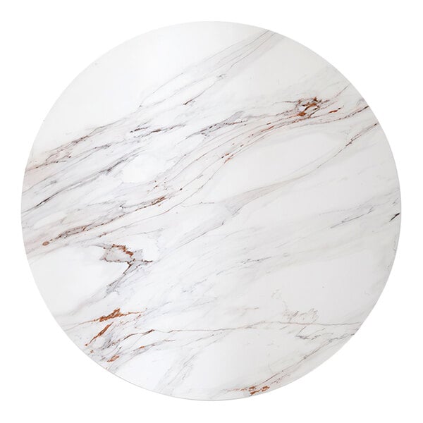 A round outdoor table top with a brown Calcatta marble pattern and eased edge, measuring 42 inches in diameter.