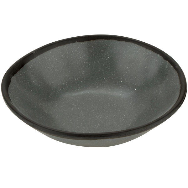 A speckled gray melamine salad bowl with a matte finish.