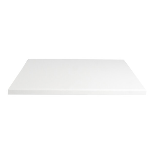 A white square outdoor table top with eased edges and squared corners, measuring 24 by 24 inches.