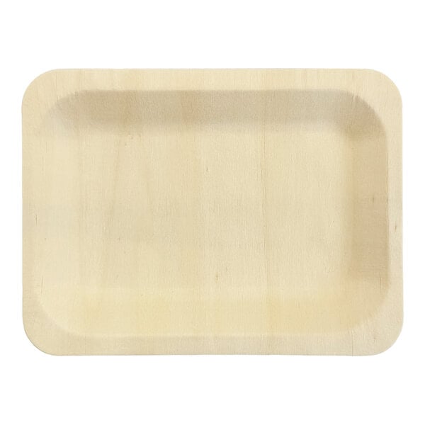 A rectangular birch wood plate with rounded corners.