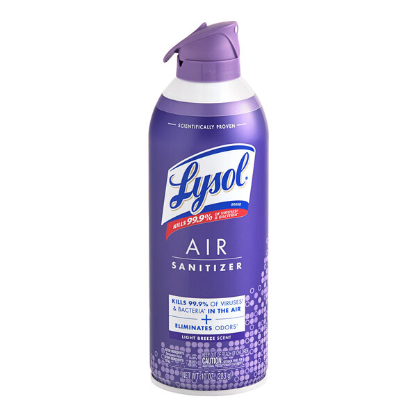 A can of Lysol Air Sanitizer Spray in a light breeze scent.