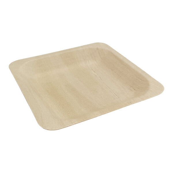 A square birch wood plate with slightly raised edges.