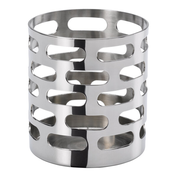 A polished stainless steel sugar stick holder with oval cutout design.